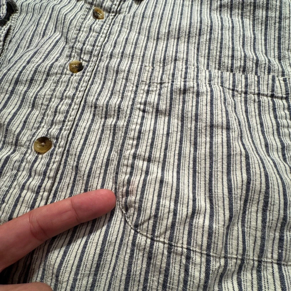 Vintage Schmidt Shirt Men 2XL Blue White Striped Cotton Workwear Rugged Heritage